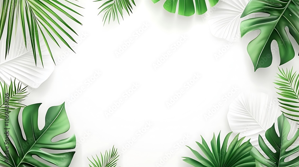 Poster tropical leaf border for design simple neutral background with free space for design