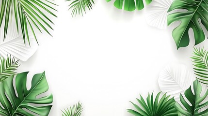 Naklejka premium Tropical Leaf Border for Design Simple Neutral Background with Free Space for Design