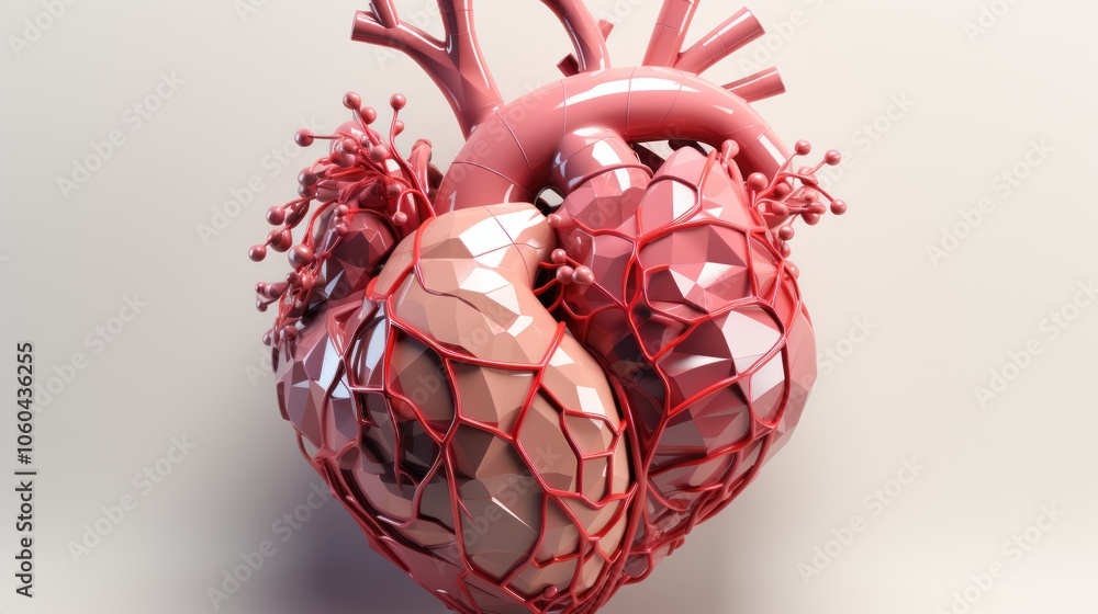 Aufkleber a stylized 3d representation of a heart with intricate vascular structures.