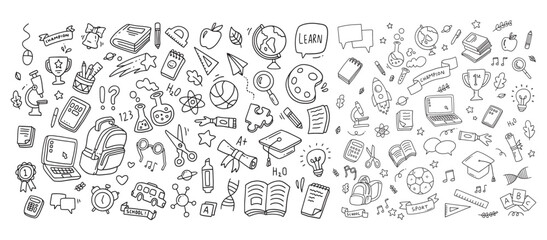 Back to school doodle elements. Vector illustration in line
