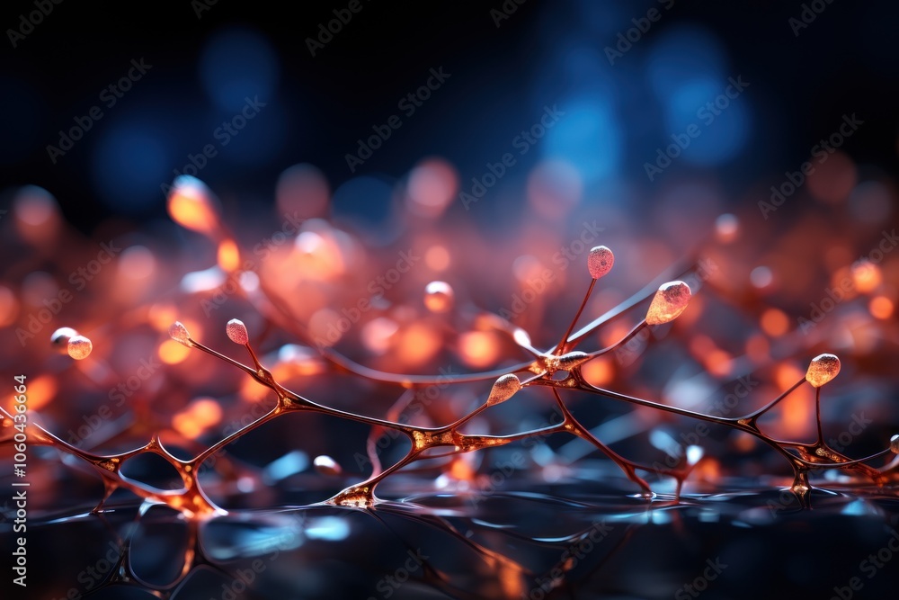 Poster abstract representation of interconnected structures with glowing elements.