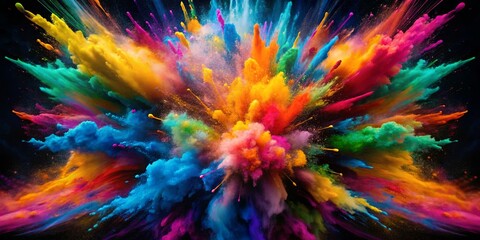 Obraz premium A vibrant explosion of colorful powder creating a swirling, abstract artwork, bursting with energy and joy.