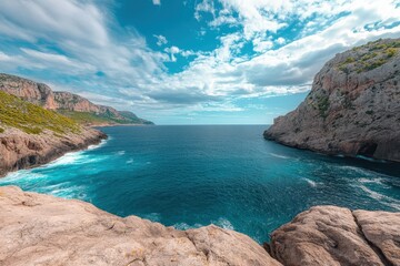 Fototapeta premium Mallorca, Capdepera, Cala Mesquida-Cala Agulla, Wanderweg, wandern, Tour. Beautiful simple AI generated image