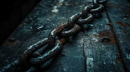 Rusty Chain on Weathered Wood