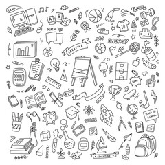 Back to school doodle elements. Vector illustration in line