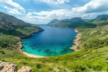 Fototapeta premium Mallorca, Capdepera, Cala Mesquida-Cala Agulla, Wanderweg, wandern, Tour. Beautiful simple AI generated image
