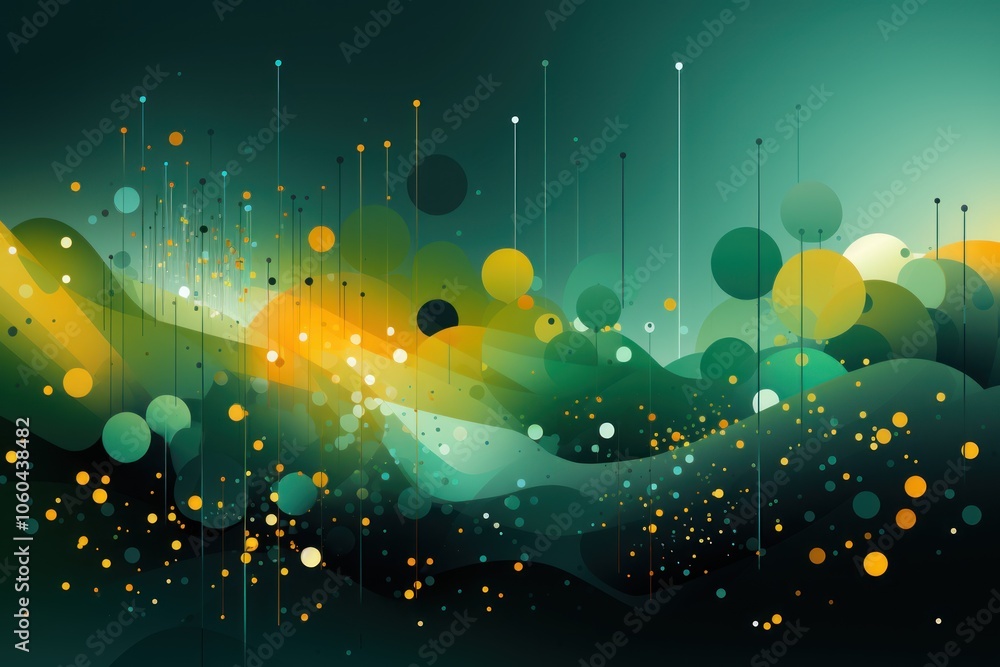 Poster abstract digital artwork featuring colorful circles and flowing shapes in a gradient background.