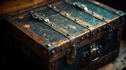 Obraz premium Antique Wooden Chest with Metal Accents
