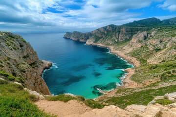 Naklejka premium Kleine, aber feine Wanderung zum Felsentor Es Pontàs und der Küstenstadt Santanyí im Süden der Balleareninsel Mallorca - Spanien. Beautiful simple AI generated image