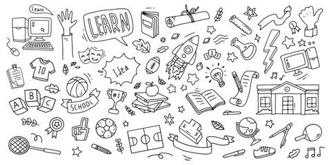 Back to school doodle elements. Vector illustration in line