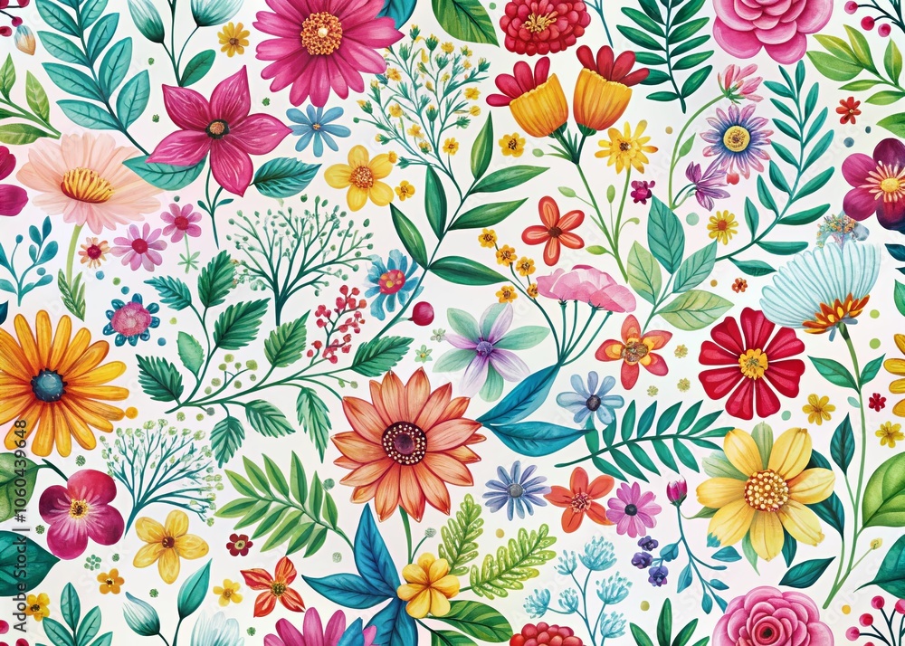 Poster bright and playful floral pattern seamless tile design for bedding and home decor with colorful flow