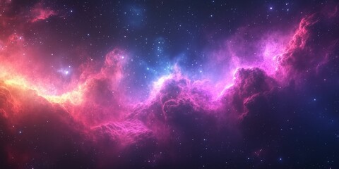Obraz premium Brilliant Pink and Purple Nebula with Glittering Stars in Expansive Space