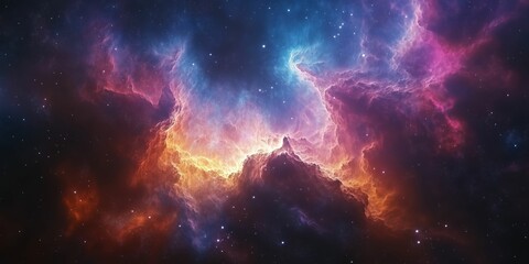 Fototapeta premium Vibrant Cosmic Nebula with Bright Colors and Twinkling Stars in Deep Space