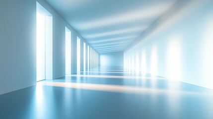 Abstract Futuristic White Room Featuring a Corridor and Light Beams, Representing an Innovative Technology Concept