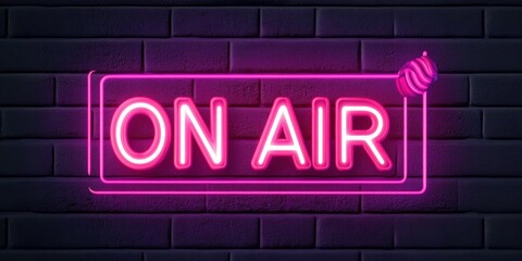 Vector realistic isolated neon frame with text "ON AIR" for decoration and covering on the dark brick wall background