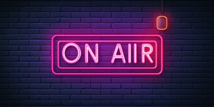 Vector realistic isolated neon frame with text "ON AIR" for decoration and covering on the dark brick wall background