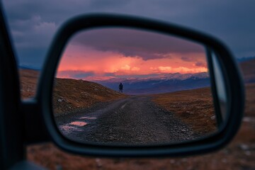 A round or oval mirror with a reflection of the blue sky and white clouds. Close-up. Isolated on a white background. Beautiful simple AI generated image