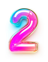 Naklejka premium White background with 3D number 2 in holographic pink color with rainbow gradient