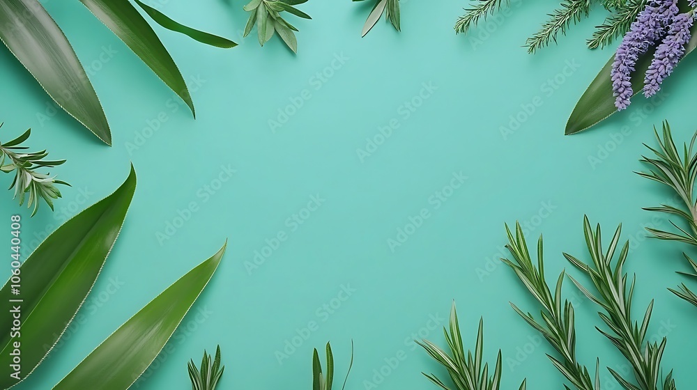 Poster green leaves background for design minimalist white background with space for text