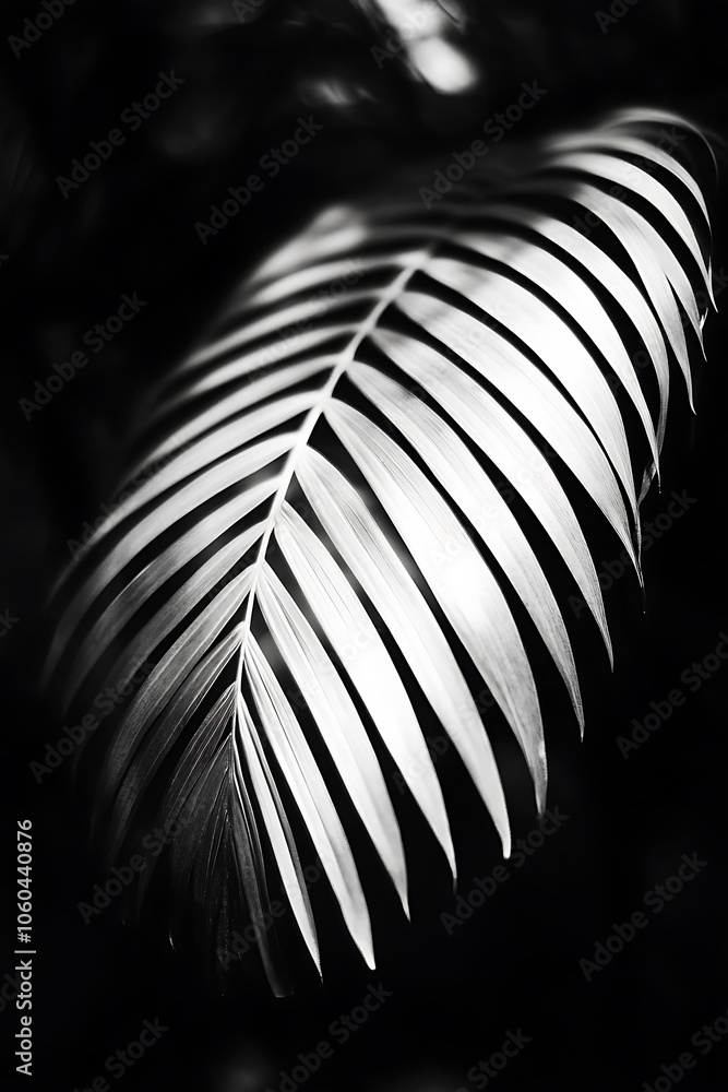 Poster black and white palm leaf blank background with copy space for design projects