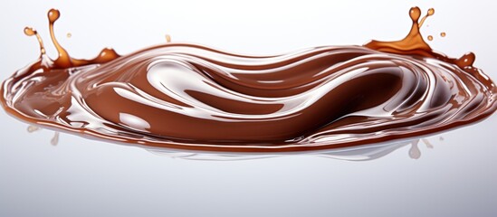 A smooth, glossy surface of chocolate with splashes, evoking indulgence and richness.