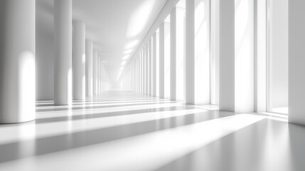 Obraz premium Abstract Futuristic White Room Featuring a Corridor and Light Beams, Representing an Innovative Technology Concept