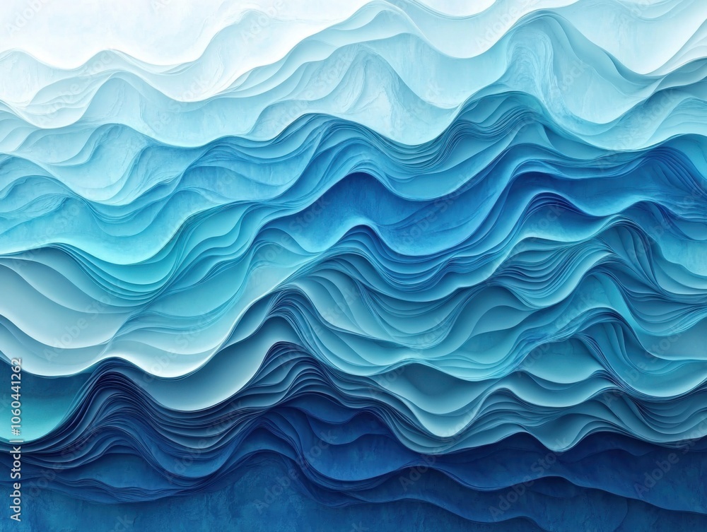 Aufkleber abstract layered waves in shades of blue, creating a serene and flowing texture.