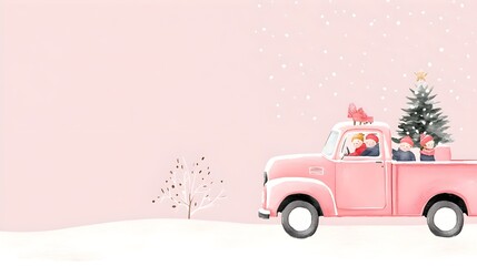 Antique Truck with Family and Festive Christmas Tree