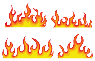 Fire Flames. Seamless fire flame pattern. Fire flat line border. Flames, bonfire vector illustration. Isolated fire set icon. Red and orange fiery flames. Hot bonfire bright fireball, heat wildfire. 