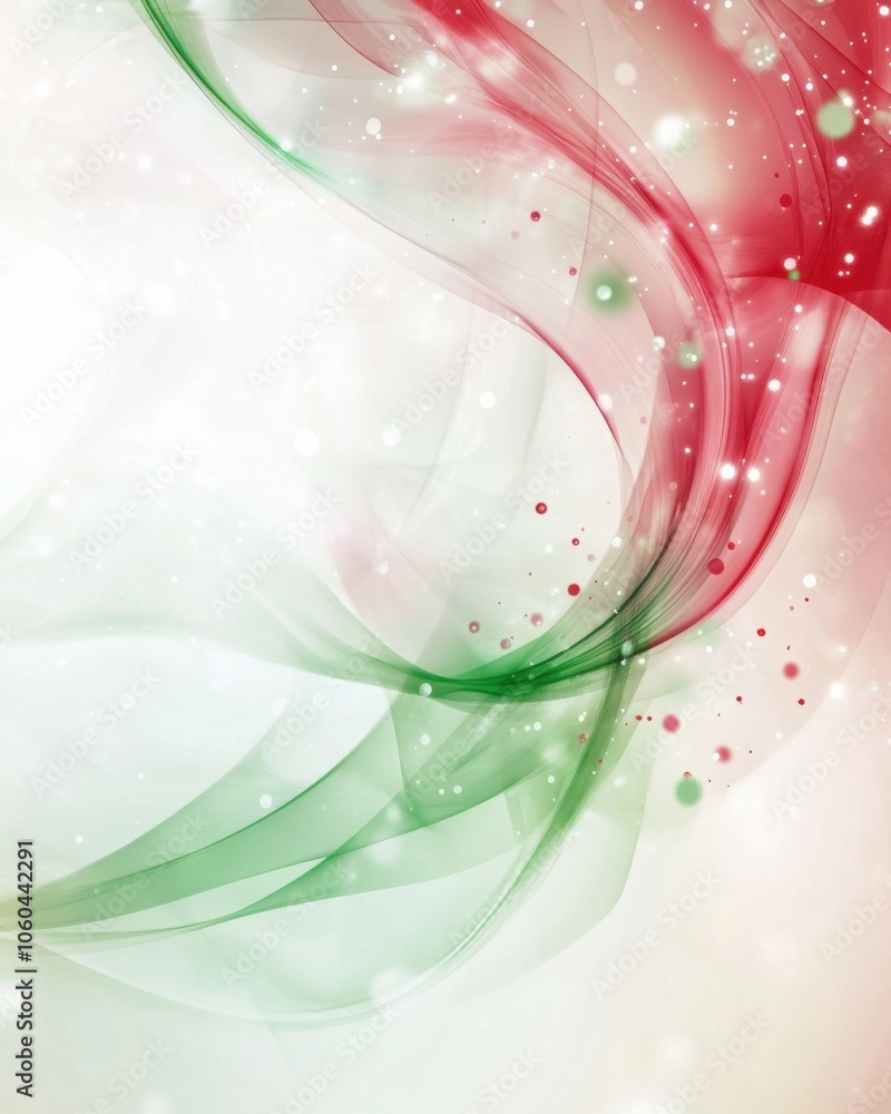 Aufkleber abstract red and green wave patterns on a soft white background.