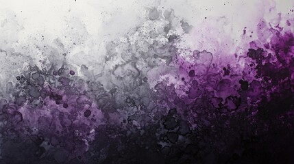 Abstract purple and black watercolor texture with splashes on a white background.