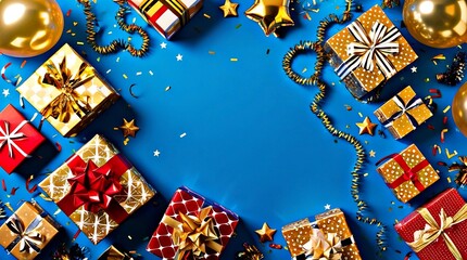 various neatly wrapped Christmas gift boxes