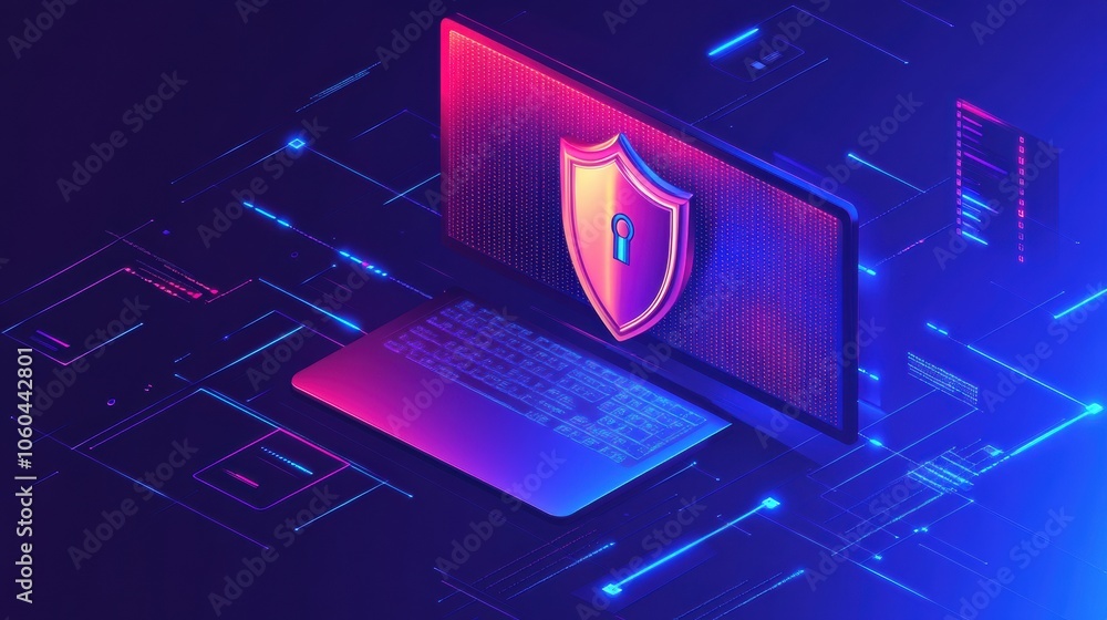 Aufkleber The display features a prominent shield and lock icon, symbolizing enhanced online safety and digital protection measures. Generative AI