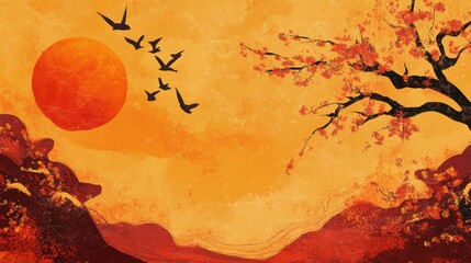 The Warmth of Autumn's Majesty: A Vibrant Landscape Painting