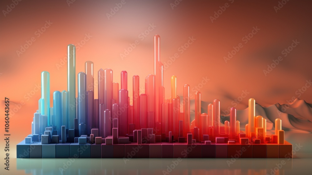 Aufkleber a colorful 3d bar graph with varying heights against a gradient background.