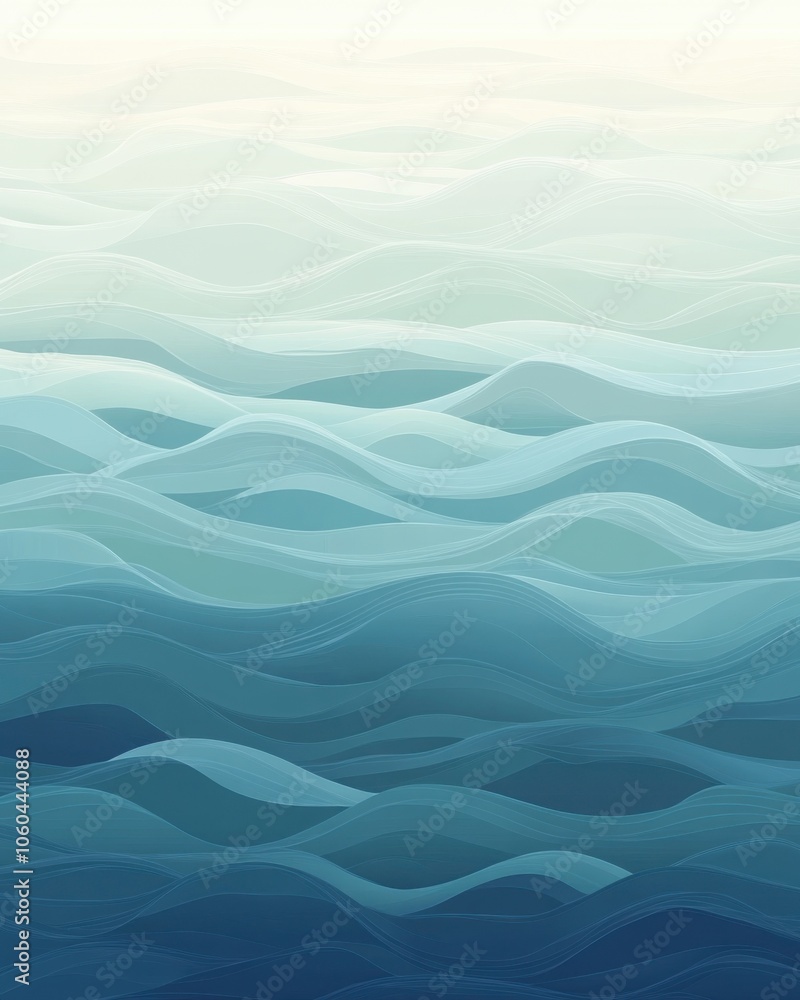 Poster abstract waves in shades of blue, creating a serene and tranquil ocean effect.