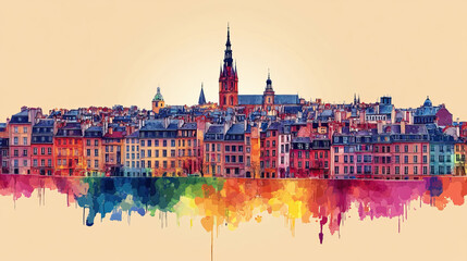 Obraz premium Lille, France, Pop Art style theme print. Cityscape, city skyline.Vibrant, bright, modern, trendy, graphic designed for poster, card, wallpaper