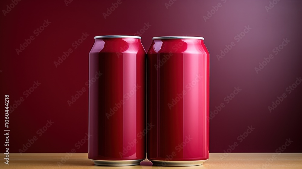Poster two red cans positioned side by side against a gradient background.