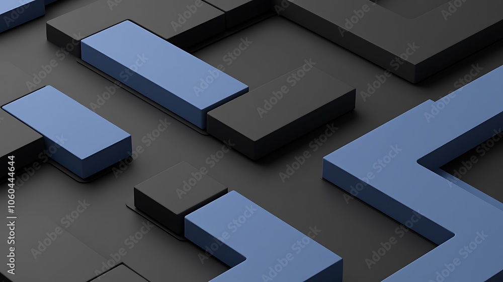 Poster abstract geometric design with black and blue blocks soft pastel background for graphic design templ
