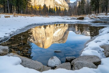 Fototapeta premium The winter landscape of Yosemite National Park, California-USA. Beautiful simple AI generated image