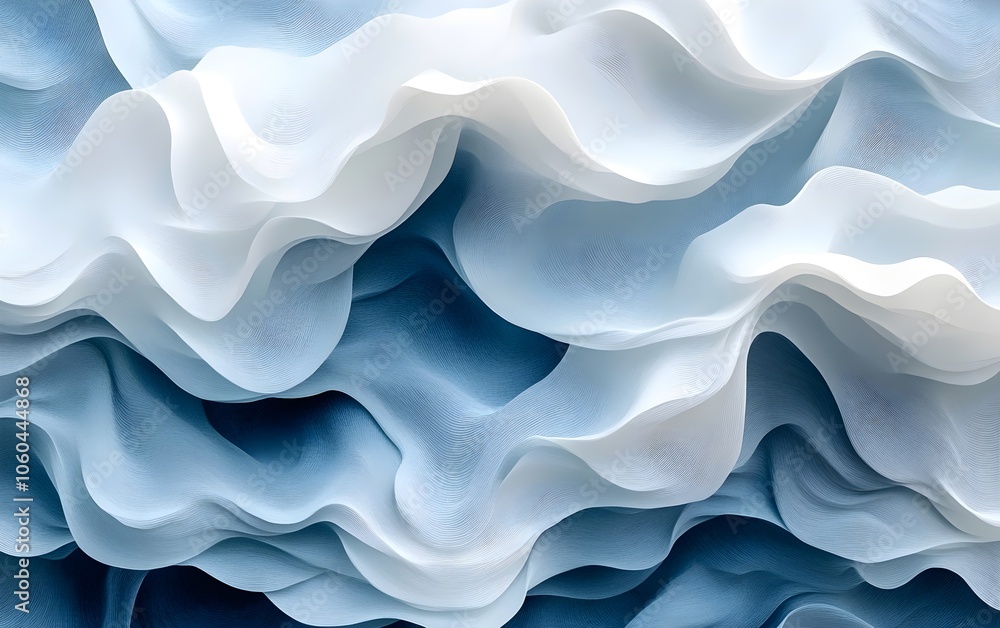 Aufkleber an abstract composition of flowing waves in shades of blue and white, creating a serene and tranquil