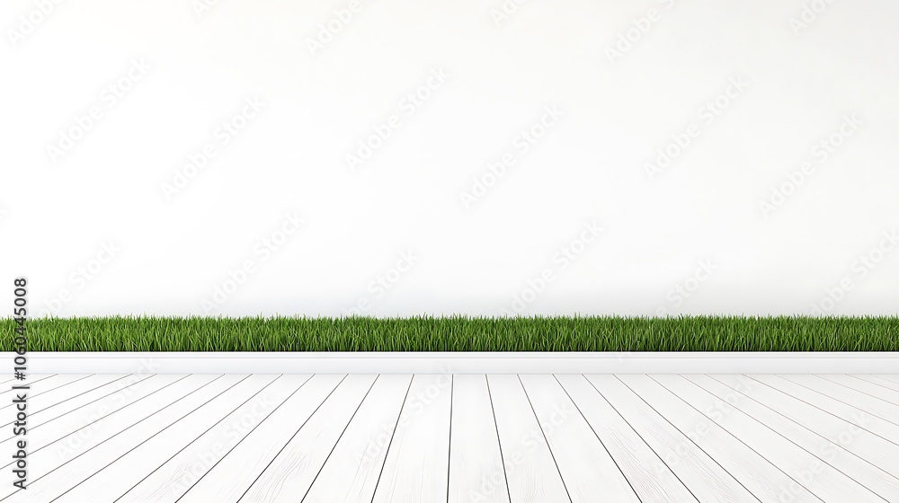 Poster minimal white room with grass border blank background with copy space for design projects
