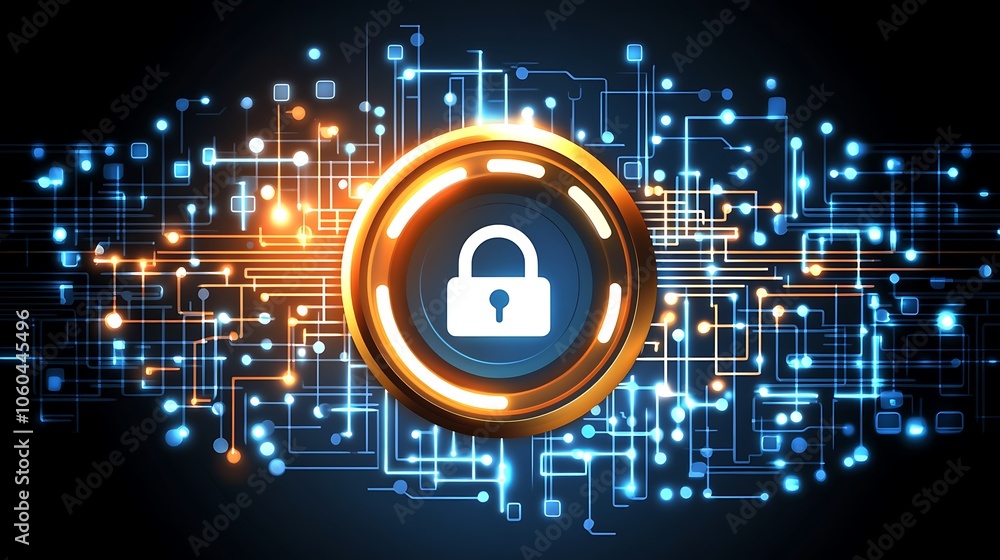 Poster cyber security concept with padlock blank background with copy space for design projects