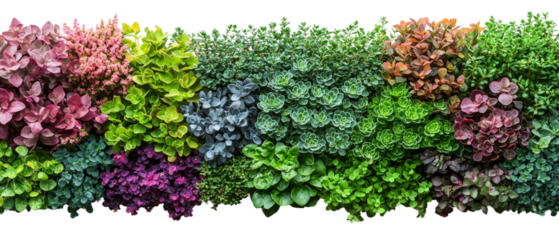 A vibrant display of assorted succulent plants arranged in a colorful pattern on a transparent background for decorative purposes