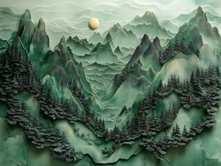 Fototapeta premium Three-Dimensional Chinese Landscape Painting 