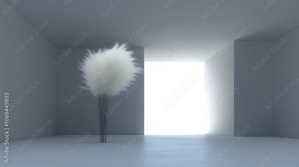 Aufkleber minimalist room with pampas grass plain textured background for web design and copy