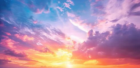 Obraz premium A beautiful sky at sunset with pink and blue clouds, perfect for an enchanting background or wallpaper. 