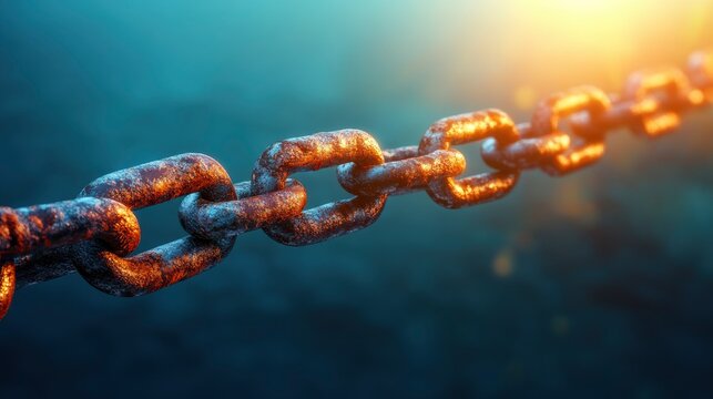 Rusty Chain Linking Together in the Sunlight