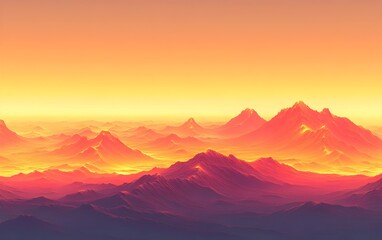 Fototapeta premium A breathtaking landscape capturing majestic mountains at sunset, with hues of orange and red blending harmoniously across the sky, evoking a sense of tranquility and awe.