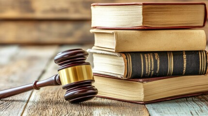 Gavel and Law Books on Wooden Table